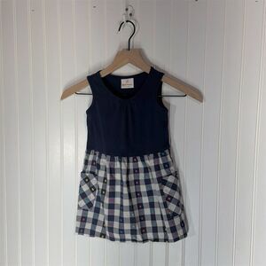Hanna Andersson Girls Dress Size 100 Navy Gingham Pockets Cotton Play Dress